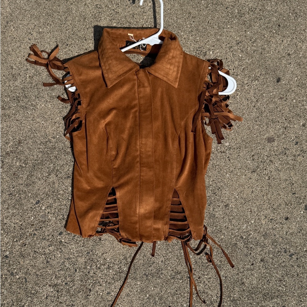 Baby Phat Brown Fringe Sleeveless Zip-Up